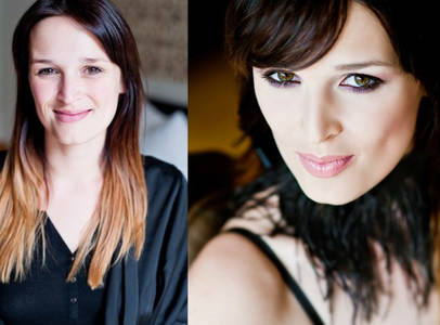 Porträtvergleich einer Frau mit dunklem Haar: links vor, rechts nach dem Styling mit betonten Augen